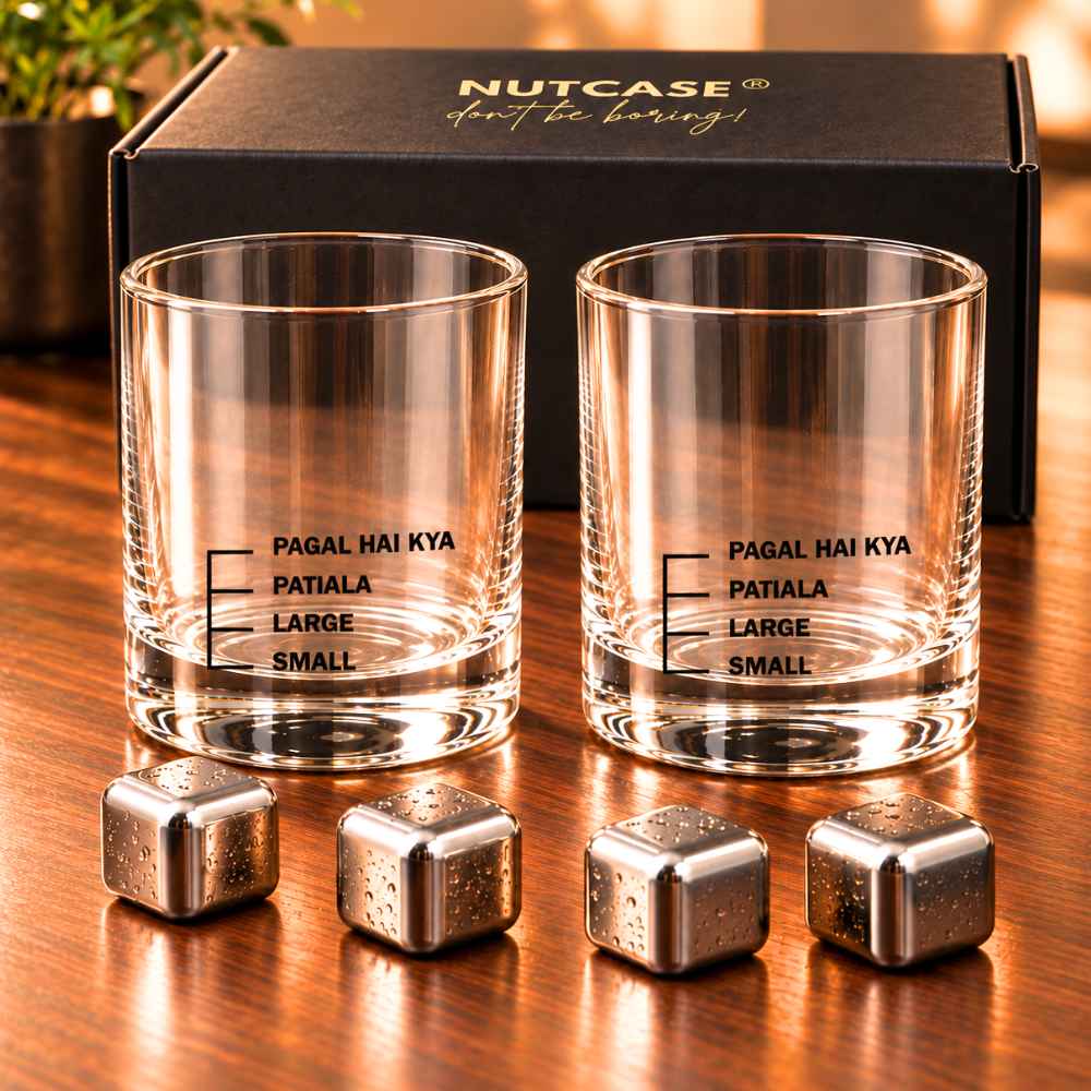 Whiskey Glasses Liquor Glass-  Anniversary Birthday Gift Funny Gifts for Husband Bf - SMALL LARGE PATIYALA PAGAL HAI KYA