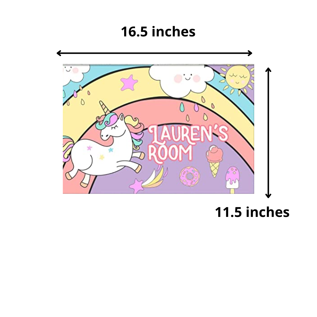 Children's Custom Door Name Plate -  Unicorn Rainbows Sunshine