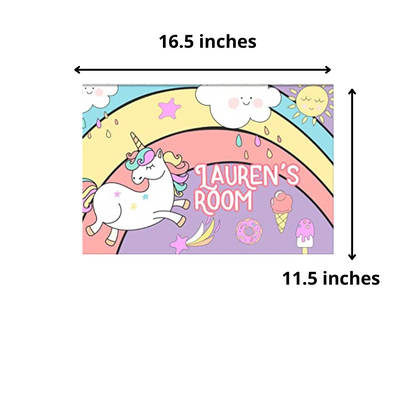 Children's Custom Door Name Plate -  Unicorn Rainbows Sunshine