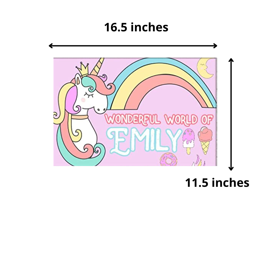 Custom-Made Name Plate for Kids -  Magical Unicorn Rainbows
