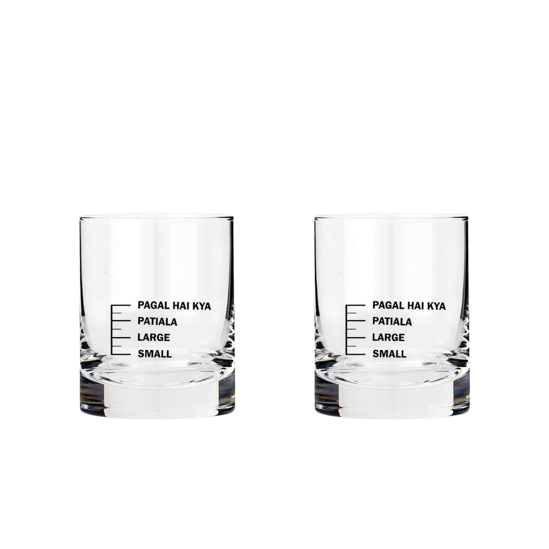 Whiskey Glasses SET OF 2 -  Anniversary Birthday Gift Funny Gifts for Husband Bf - SMALL LARGE PATIYALA PAGAL HAI KYA