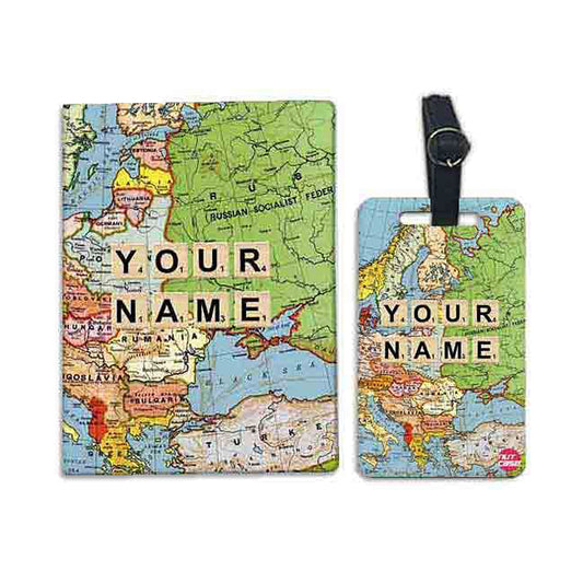 Personalized Passport Cover With Luggage Tag Set - Map