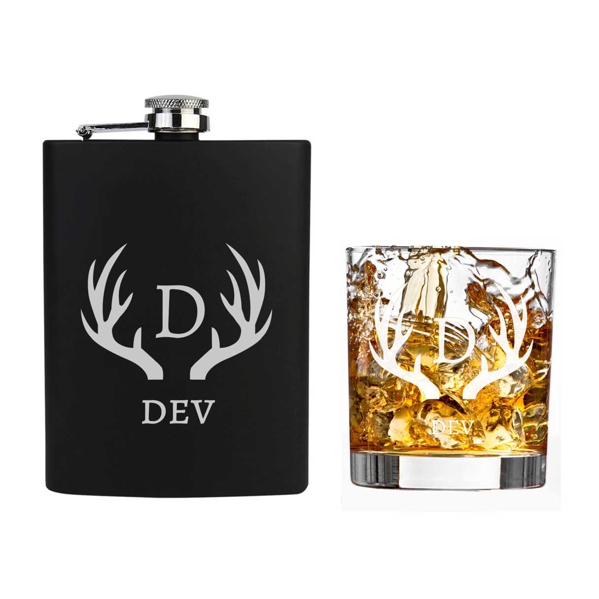 Custom Engraved Whiskey Glass Hip Flask with Funnel Gift Set Box