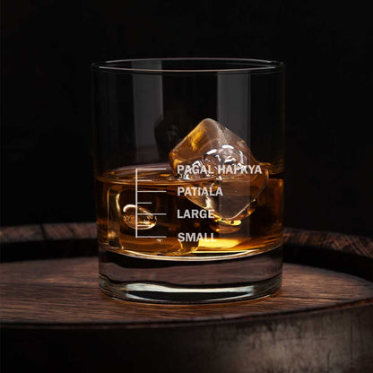 Whiskey Glasses Liquor Glass-  Anniversary Birthday Gift Funny Gifts for Husband Bf - SMALL LARGE PATIYALA PAGAL HAI KYA