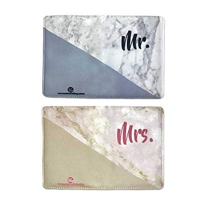 Couple Passport Cover Holder Leather Travel Wallet Case Designer Passport Cover - Mr. Mrs. Marble Design Nutcase