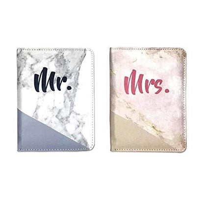 Couple Passport Cover Holder Leather Travel Wallet Case Designer Passport Cover - Mr. Mrs. Marble Design Nutcase