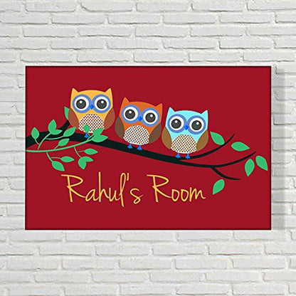 Kids Door Sign Name Plate Personalised Childrens Gifts - Owls Red
