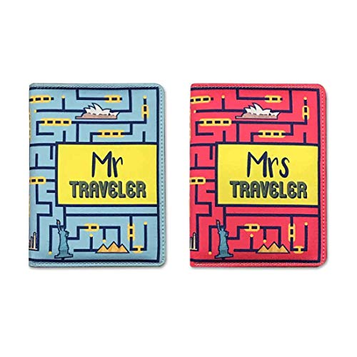 Passport Cover for Couple Leather Travel Wallet Case- Mr Mrs Traveller Nutcase