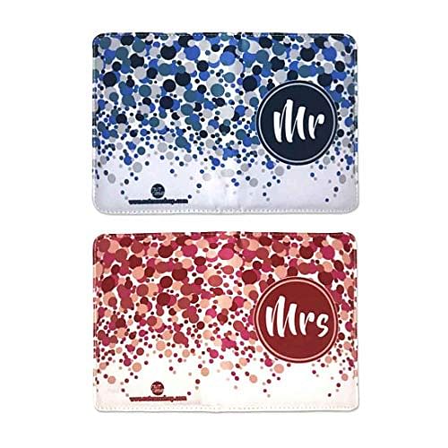 Couple Passport Cover Holder Leather Travel Wallet Case Designer Passport Cover - Blue And Pink dots Nutcase