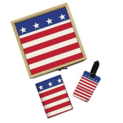 Passport Cover Luggage Tag Wooden Gift Box Set - Three Star