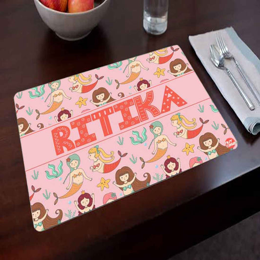 Personalized Table Mats for Girl Dining Table Add Name  -  Mermaid & Stars