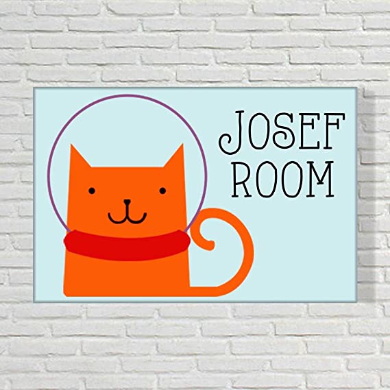Children's Name Plate Door Sign -  Cute Cat Skipping