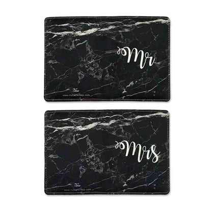 Couple Passport Cover Holder Leather Travel Wallet Case Designer Passport Cover - Black Marble Nutcase