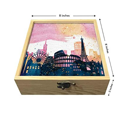 Passport Cover Luggage Tag Wooden Gift Box Set - City