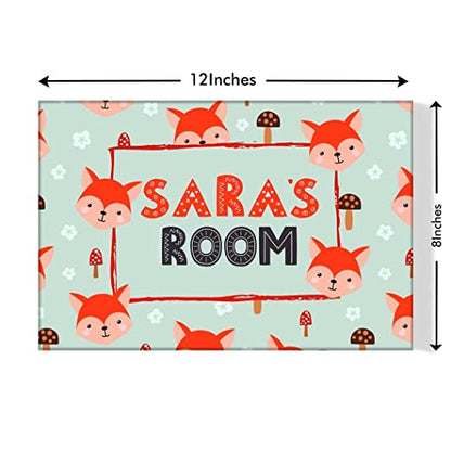 Custom Kids Door Name Plate -  Mushroom & Cute Fox.