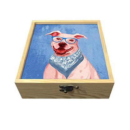 Passport Cover Luggage Tag Wooden Gift Box Set - Hipster Dog