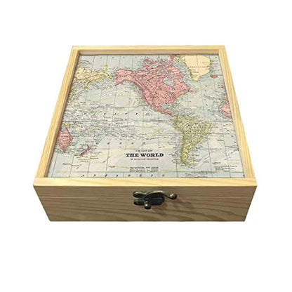 Passport Cover Luggage Tag Wooden Gift Box Set - The World Map