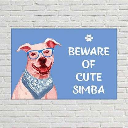 Personalized Dog Name Plate - Beware Of Dog Sign - Hipster Staffordshire terrier