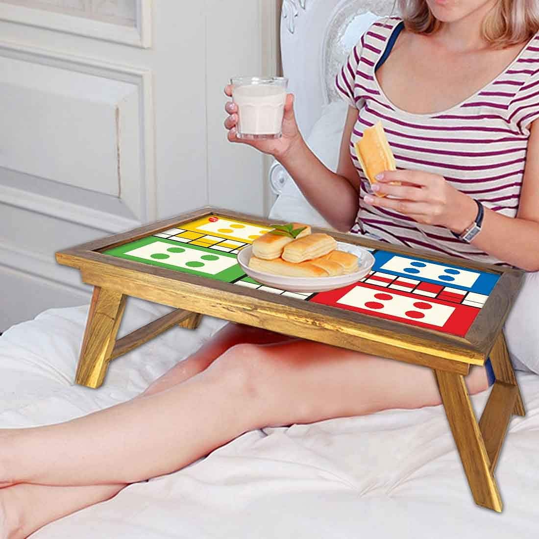 Ludo Study Breakfast Table Lapdesk Bed Tray Tables-Foldable Teak Desk Nutcase