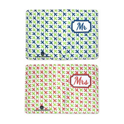 Couple Passport Cover Holder Leather Travel Wallet Case Designer Passport Cover - Multicolor Airplane Nutcase