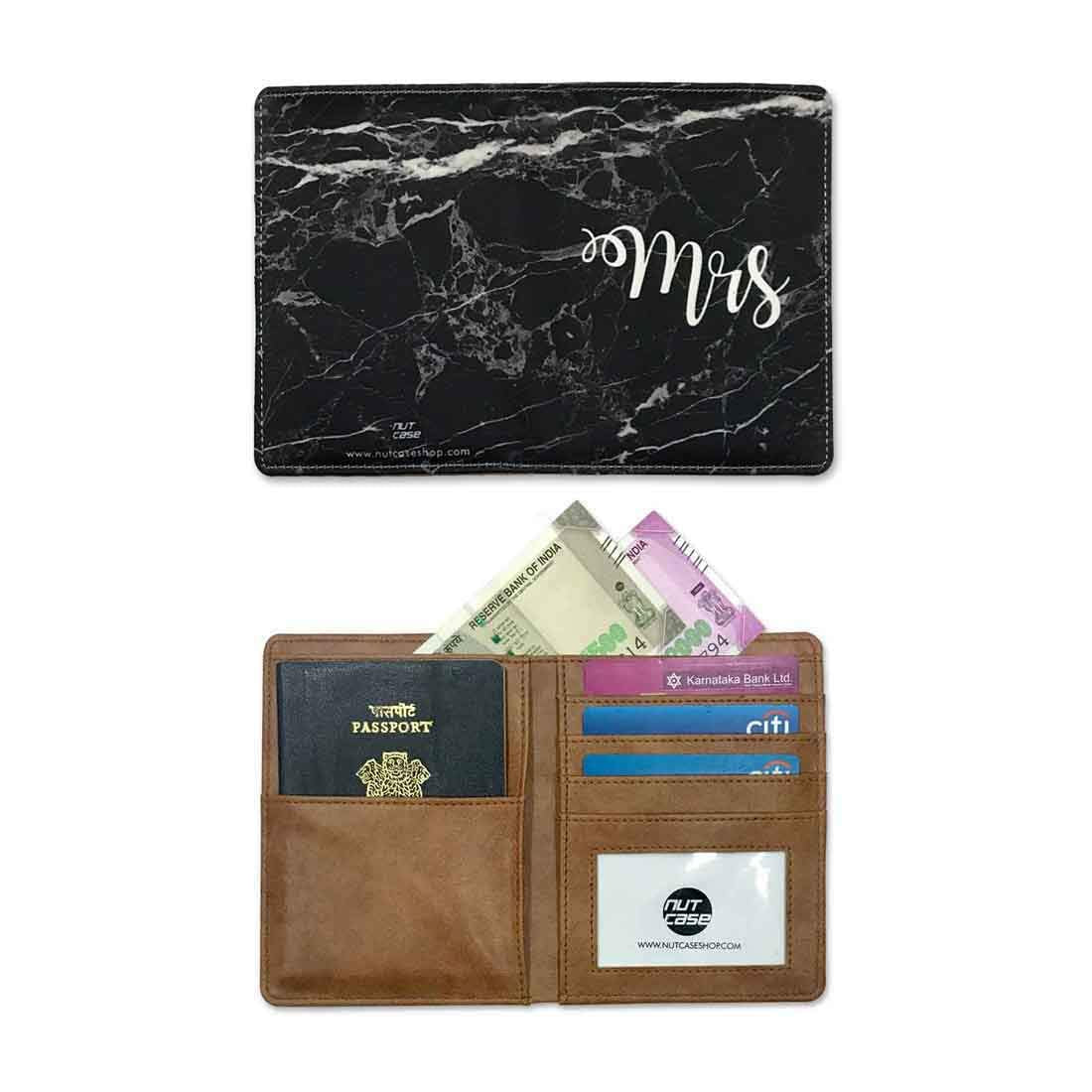 Passport Holder Leather Travel Wallet Organizer -Mrs Black Marble Nutcase