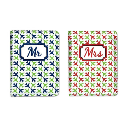 Couple Passport Cover Holder Leather Travel Wallet Case Designer Passport Cover - Multicolor Airplane Nutcase