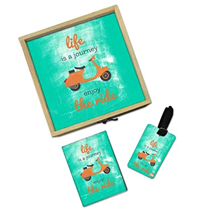 Passport Cover Luggage Tag Wooden Gift Box Set - Life is a journey