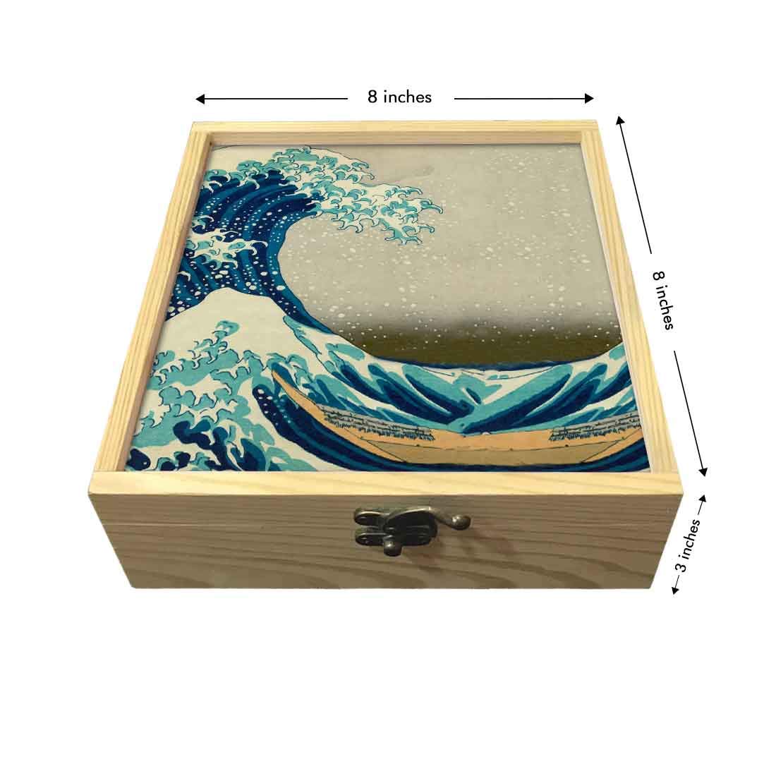 Passport Cover Luggage Tag Wooden Gift Box Set - Big wave