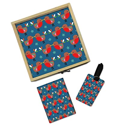 Passport Cover Luggage Tag Wooden Gift Box Set - Cute Bird