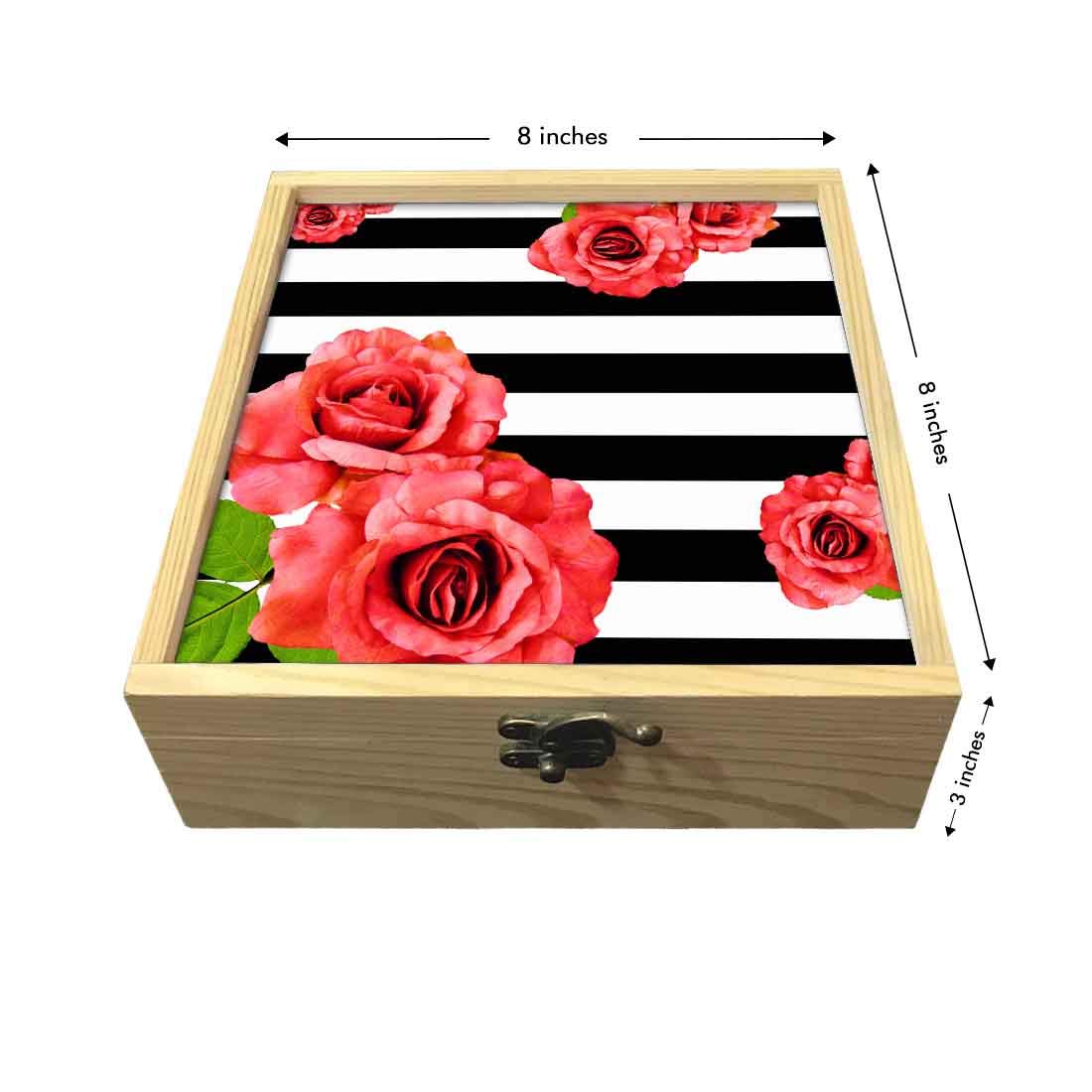 Passport Cover Luggage Tag Wooden Gift Box Set - Red Rose