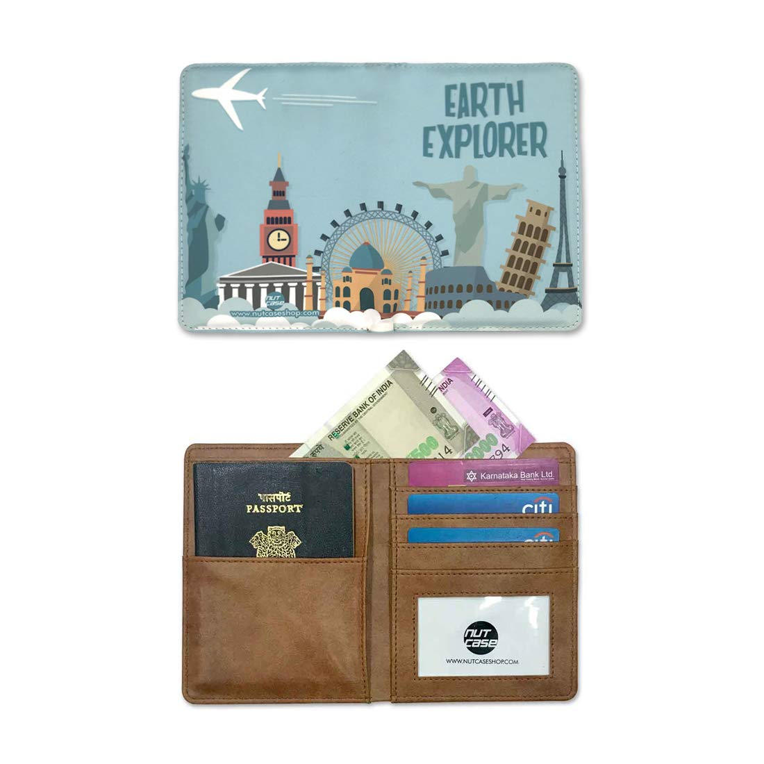 Passport Cover Wallet Travel Document Organizer  - Earth Explorer Nutcase