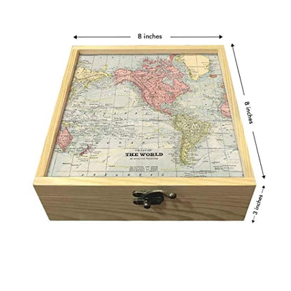 Passport Cover Luggage Tag Wooden Gift Box Set - The World Map