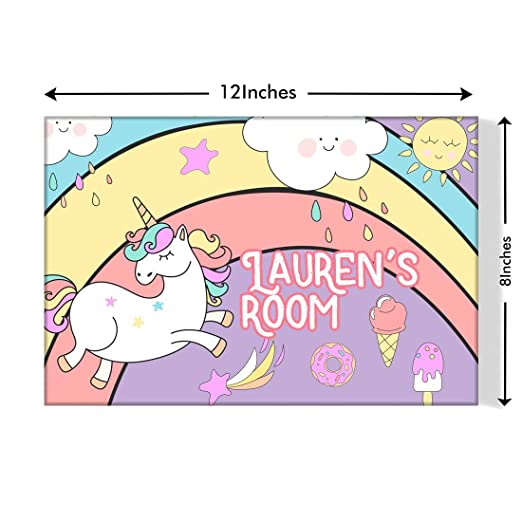 Children's Custom Door Name Plate -  Unicorn Rainbows Sunshine