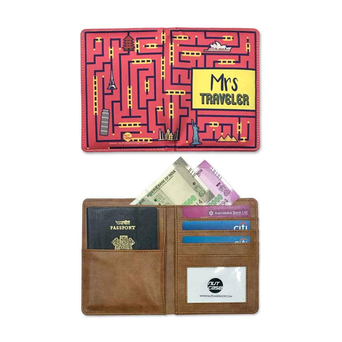 Passport Cover For Couples Travel Wallet Organizer  - Mrs Traveler Pink Nutcase