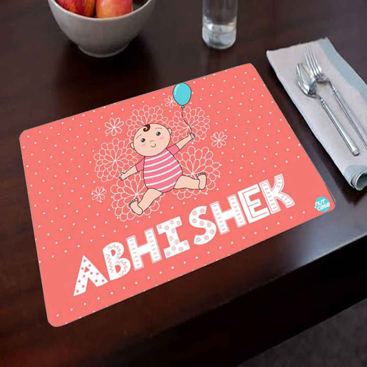 Personalized Fabric Table Mats For Kids  -  Cute Baby With Ballon