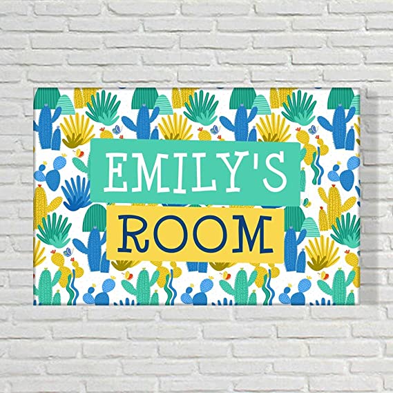 Children's Custom Bedroom Door Name Plate - Cool Cactus Design