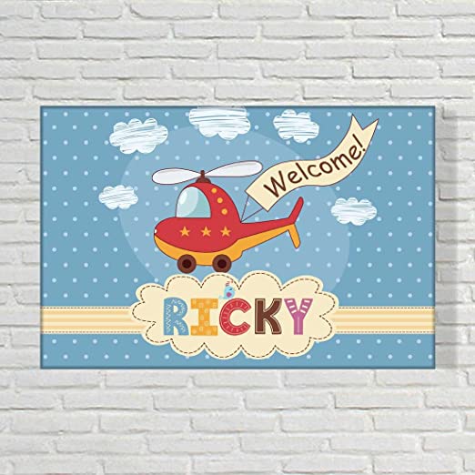 Customized Kids Room Name Plate -  Helicopter & Clouds.