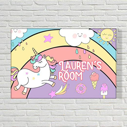 Children's Custom Door Name Plate -  Unicorn Rainbows Sunshine