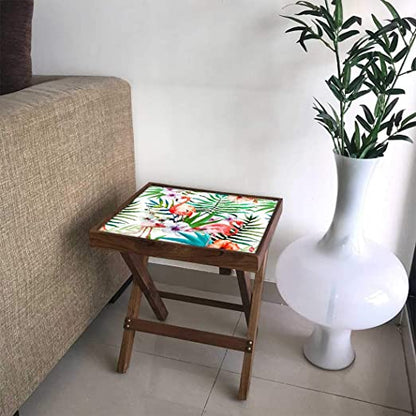 Folding Bed Side Table-Teak Wood-Flower Everywhere Nutcase