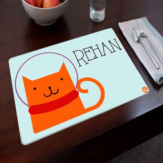 Personalized Fabric Table Mats For Kids  -  Cute Cat Skipping