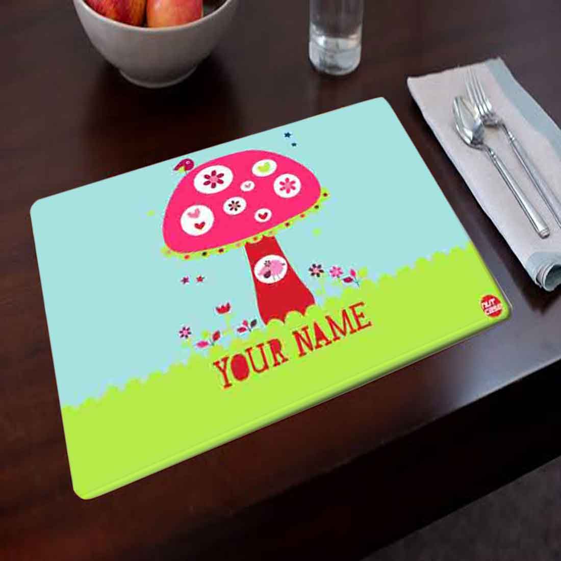 Personalized Fabric Table Mats For Kids - Cute Mushroom