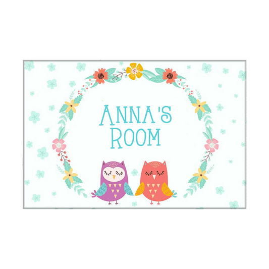 Kids Custom Room Name Plate -  Floral & Owl Nutcase