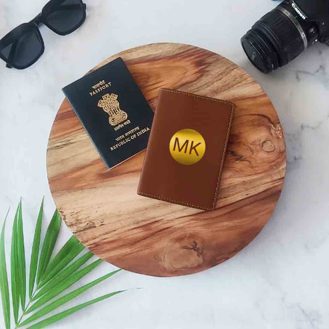 PU Leather Passport Cover Personalized for Men - Circle Initials