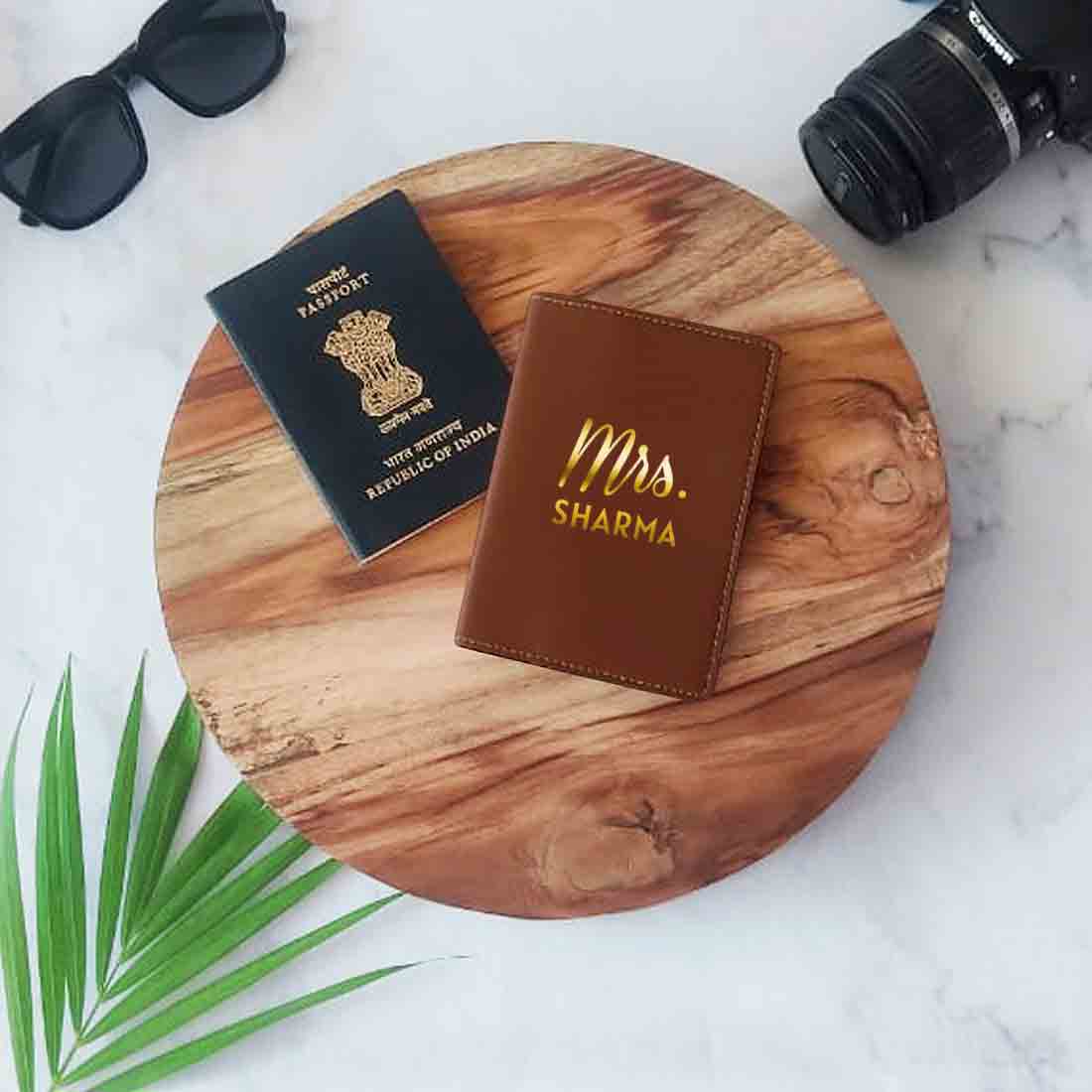Leather Passport Case Personalized for couples MRS - Anniversary Gift