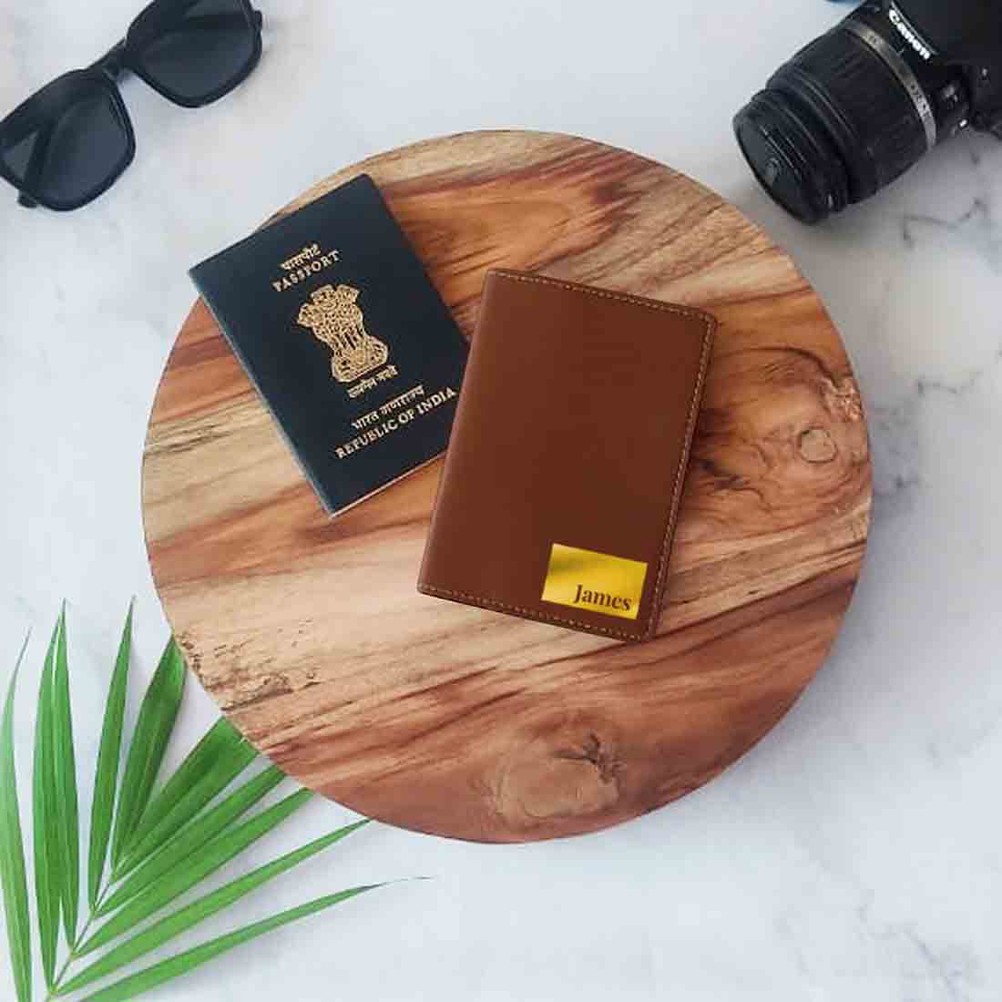 Personalized Pu Leather Travel Wallet Passport Cover - Name Box