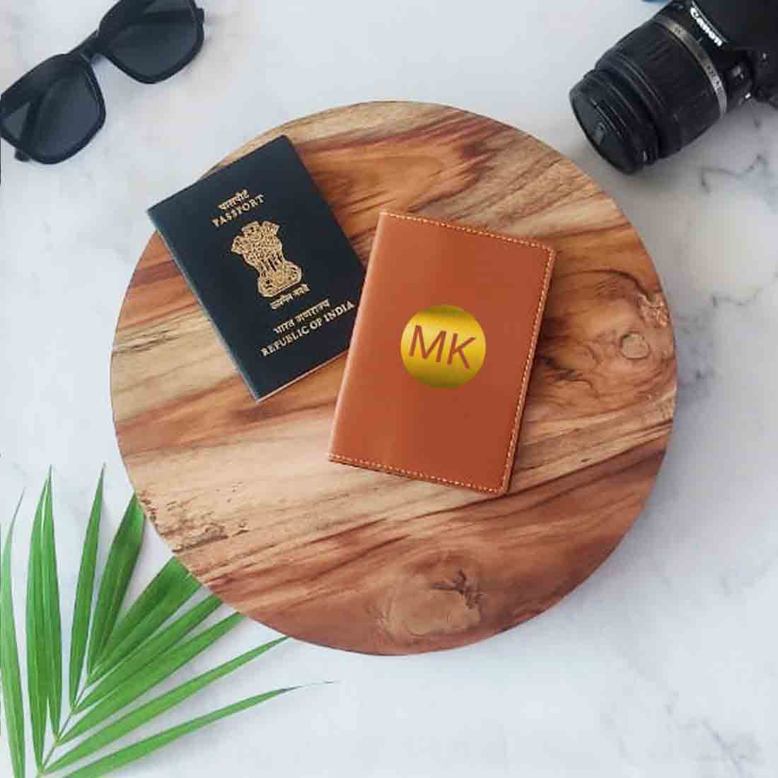 PU Leather Passport Cover Personalized for Men - Circle Initials