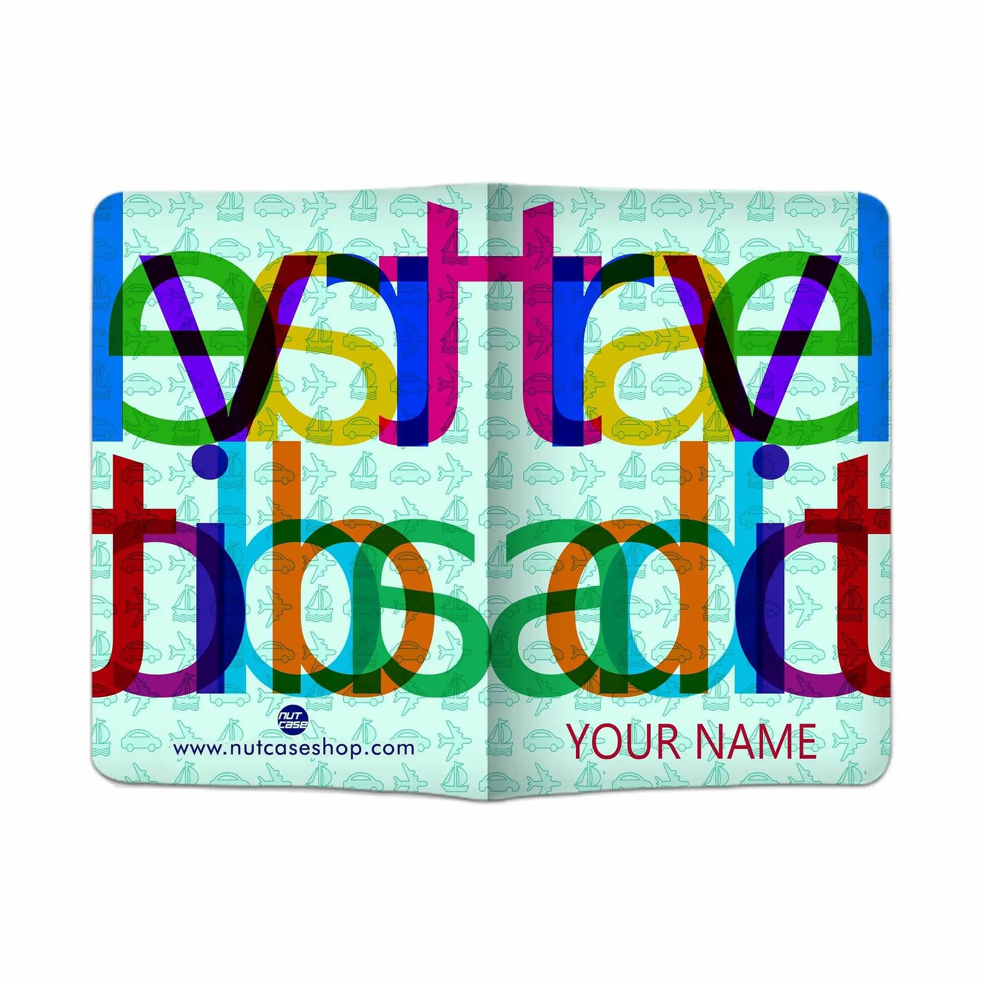 Beautiful Personalized Passport Cover -  TRAVEL ADDICT BLUE - Nutcase