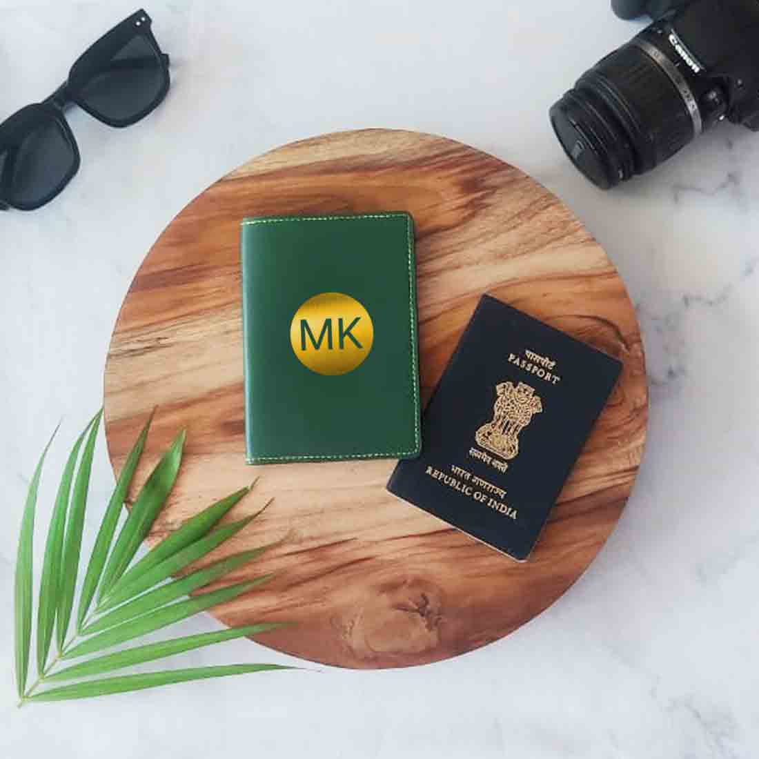 PU Leather Passport Cover Personalized for Men - Circle Initials