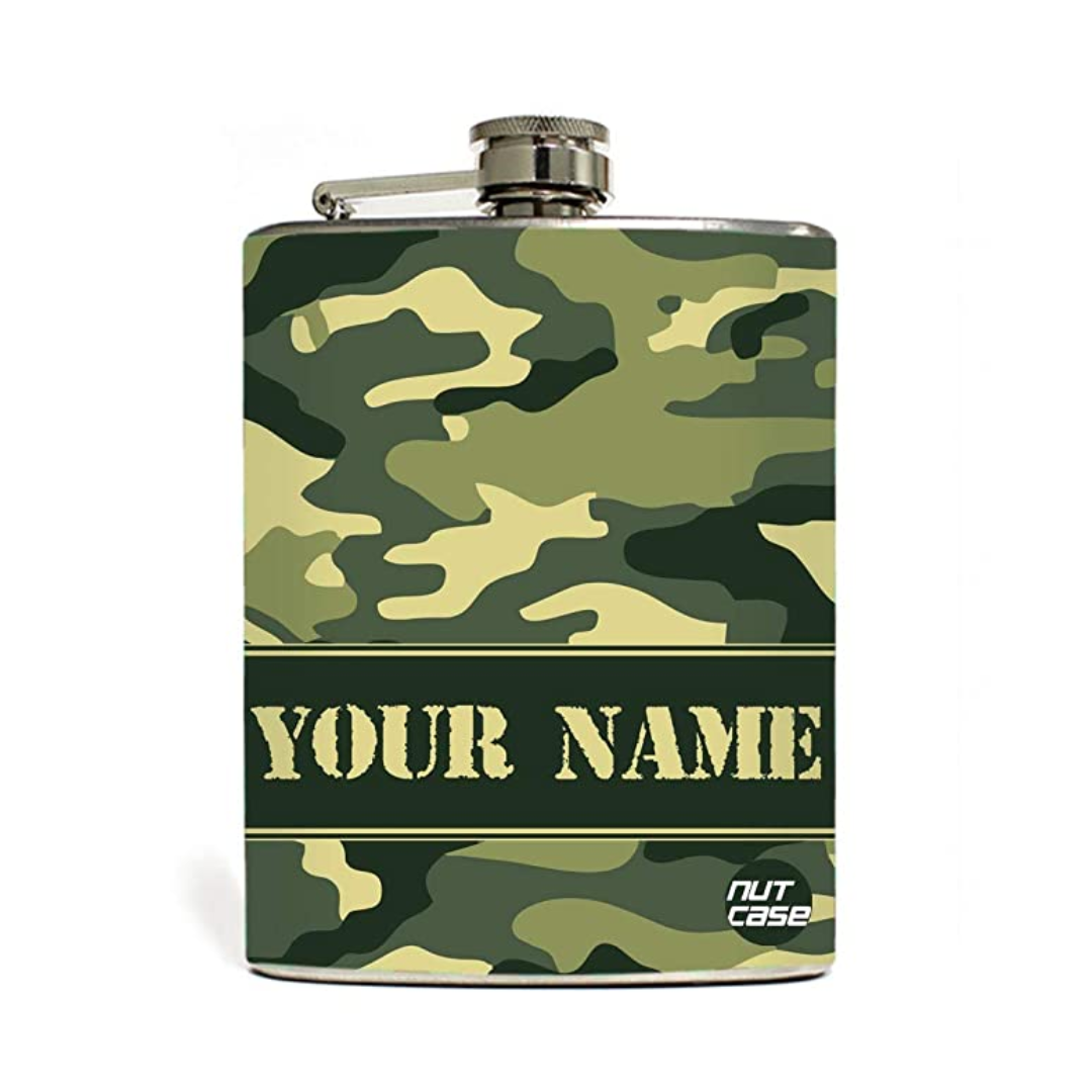 Personalized Hip Flask Army Camouflage Military Green With Funnel - Camo