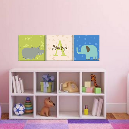 Customized Kids Room Wall Decor - Rhinoceros and Elephant